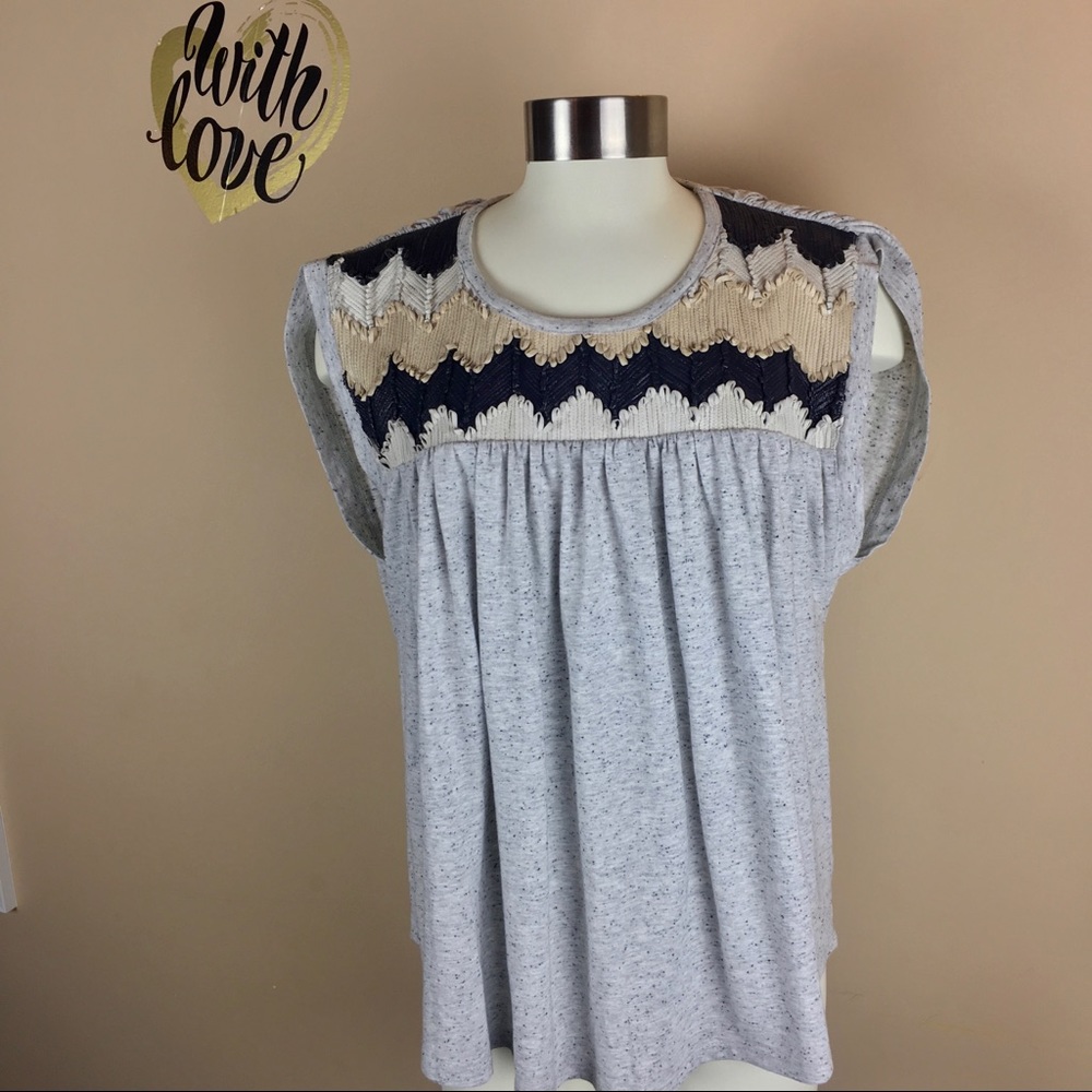 New Vintage Love Sam Gray Speckled Chevron Top